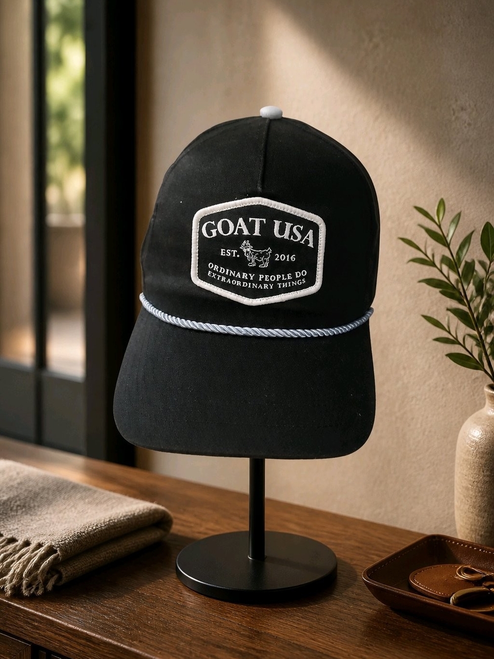 GOAT USA Black Rope-Detail Baseball Cap